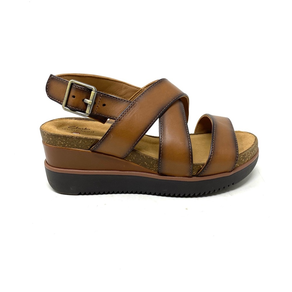 Clarks Brown Leather Platform Sandal